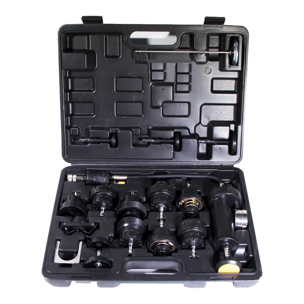 Probador del radiador de refrigeración, 18 piezas de comprobar Fugas, Indicador de la bomba + Termómetro